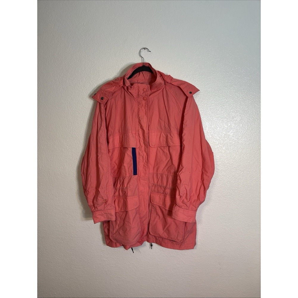 Eddie Bauer Jacket Women L Coral Pink Zip Hood Pocket Floral Lining Vtg‎ 90 Coat
